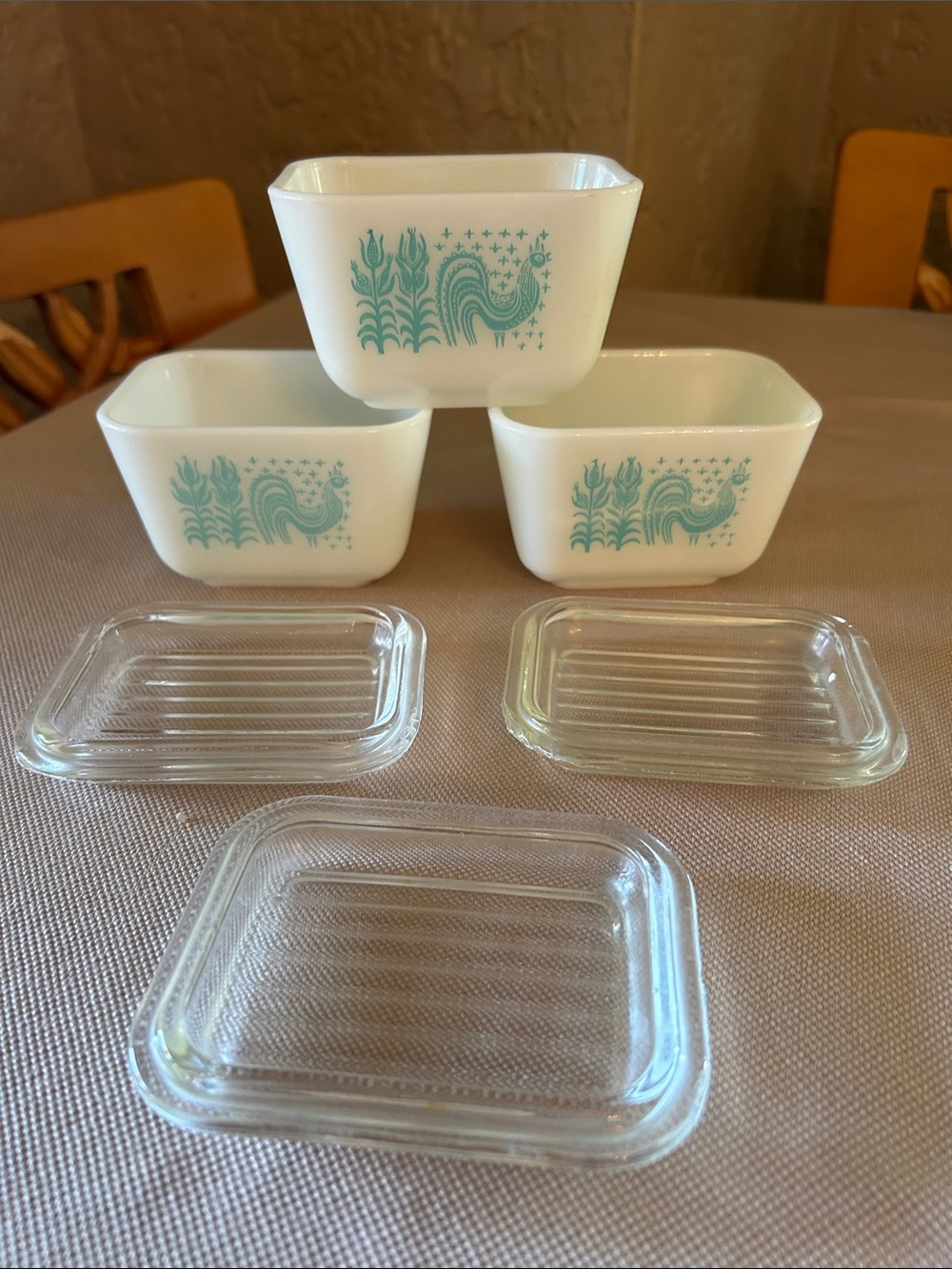 Pyrex Vintage Pyrex 501 Snowflake Blue Refrigerator Dishes - Set of 3 w/ lids